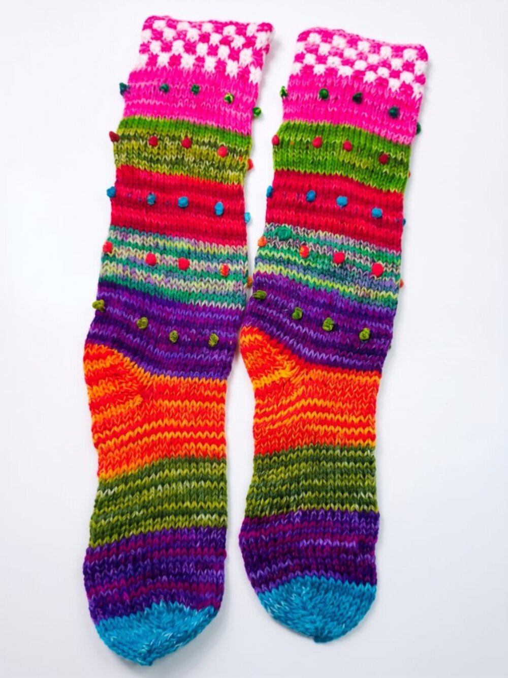 Handmade Long Socks, Multicolored Yarn, Warm Winter Socks